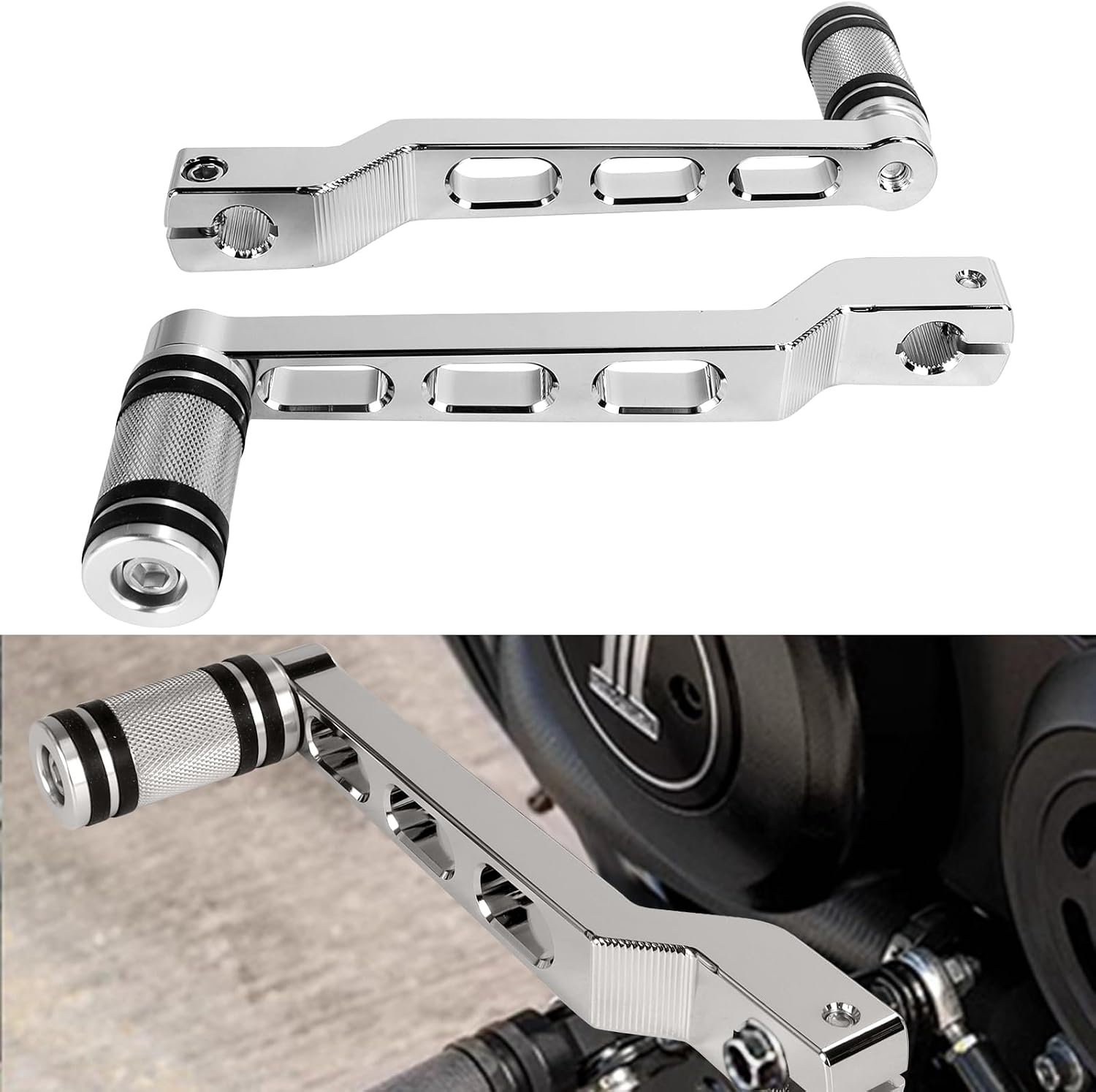 Heel Toe Shift Pegs Front Rear Levers w/Shifter for Harley 1986-2017 FL Softail,1988-2025 Touring Road King Road Glide Street Glide Electra Glide and 2008-2025 Trike (Chrome)