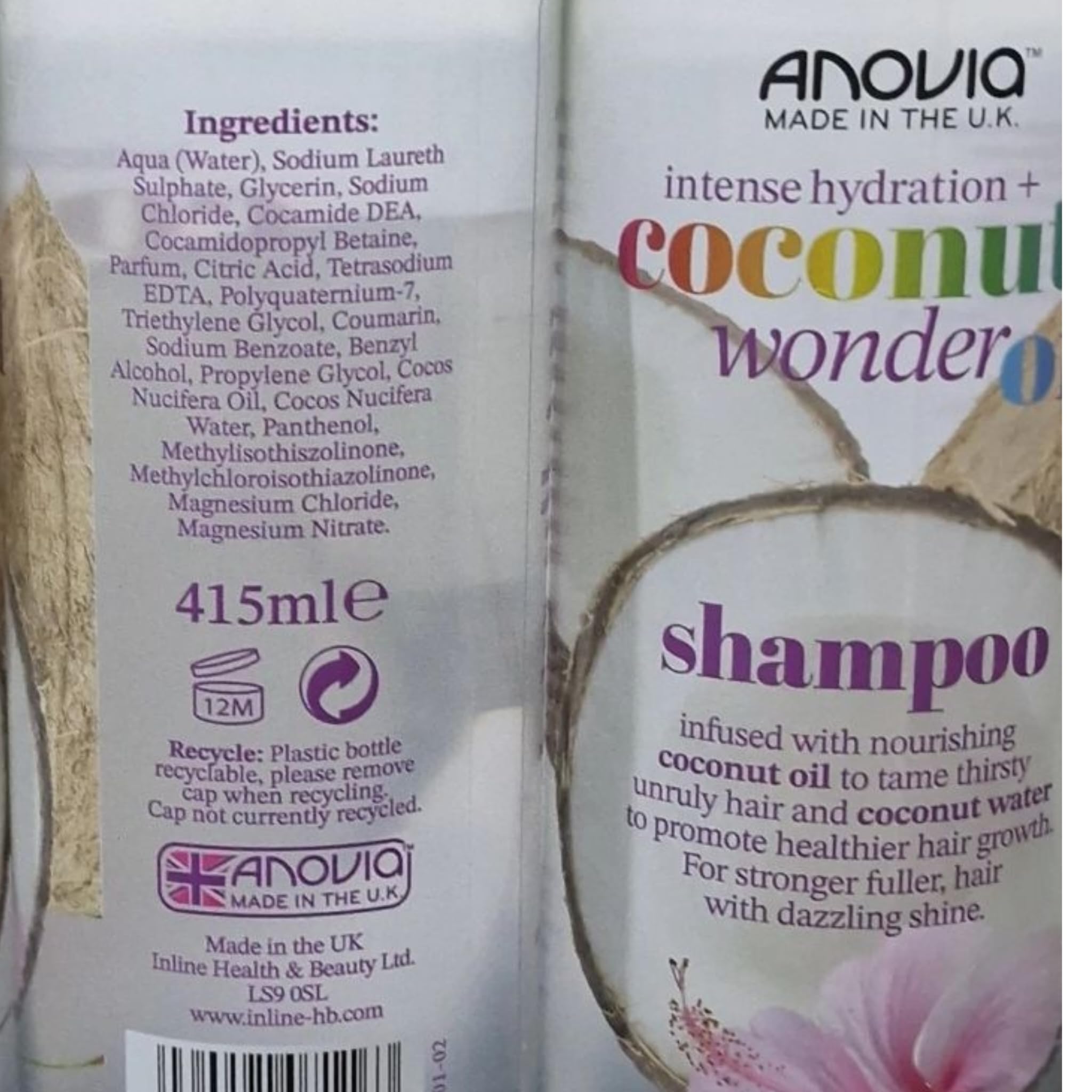 @NOVIA Coconut Wonder Oil Shampoo Nourishing & Strengthening Hair Care By A no vi a, 2X 415mL With Free Beauty Body Puff(Any Colour) - Image 4