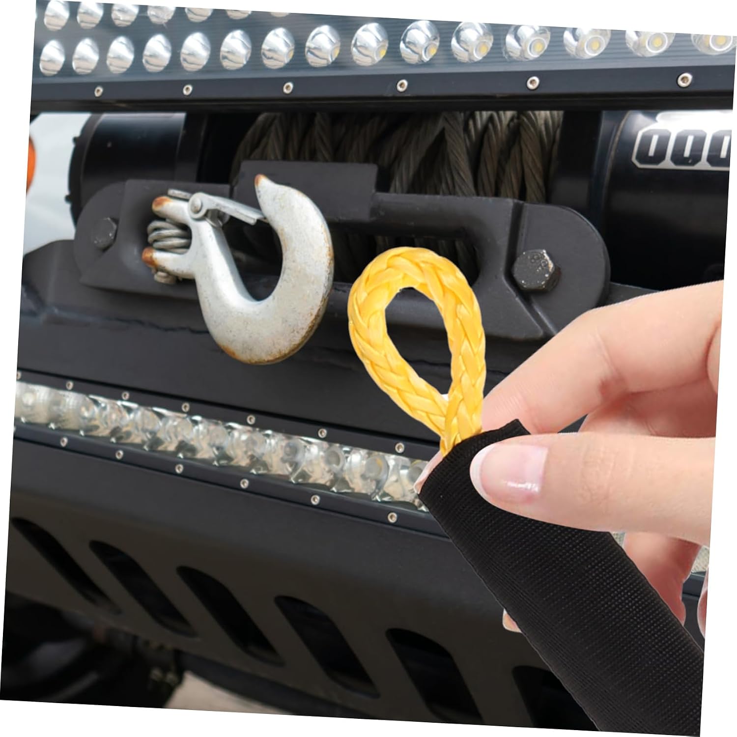 Off-Road Recovery Straps Synthetic Winch Cable Tow Hook Towing Rope Shackle Towing Random Color