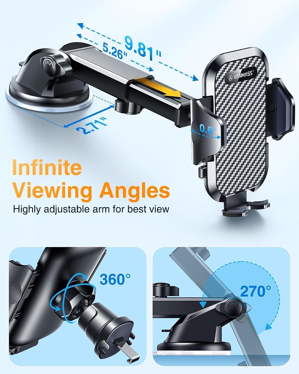 VANMASS 2026 BEST Car Phone Holder [Strongest & Stablest & Durablest]Military-Grade Suction Mobile Mount for Dashboard Windscreen Vent,Van Stand Cradle for iPhone 17 Pro Max 16 15 14 13 12 Samsung S26 — view 8