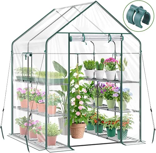 Ohuhu Plastic Greenhouse for Outdoors: Portable Walk in Plant Green