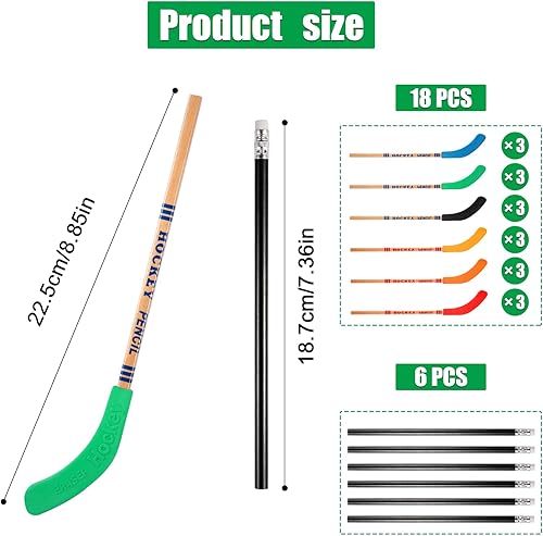 Miniatura 2 de LUTER Lápices de hockey con borradores, 18 lápices de hockey con 6 lápices negros, decoraciones de fiesta temática de hockey, lápices temáticos
