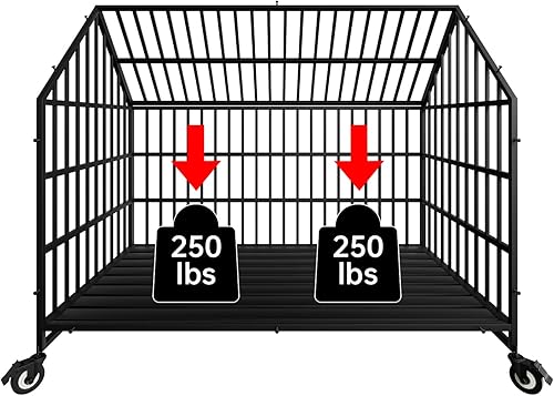 Miniatura 6 de Jaula para perros resistente de 54 pulgadas, jaula indestructible a prueba de escapes con 4 ruedas, 2 bandejas y 2 puertas, jaula extragrande para