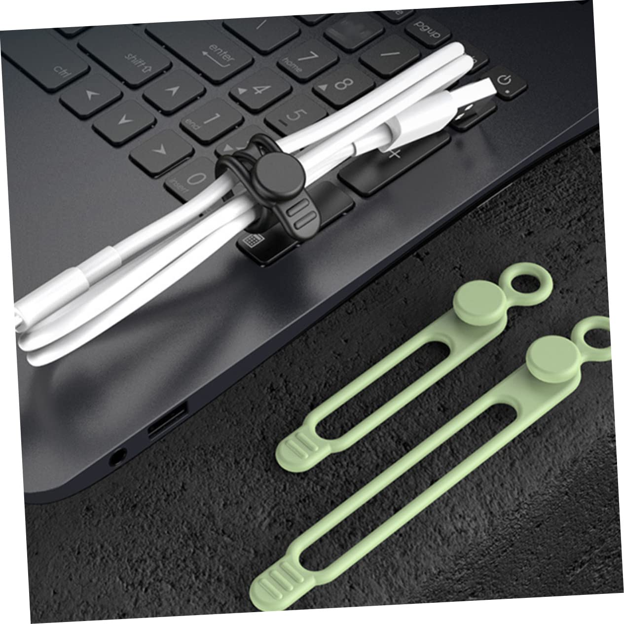 15 Stück Silikon-Kabelbinder, Wiederverwendbar - 5-Loch-Design, Matcha-Grün, Für Kabel-Organizer & Reise