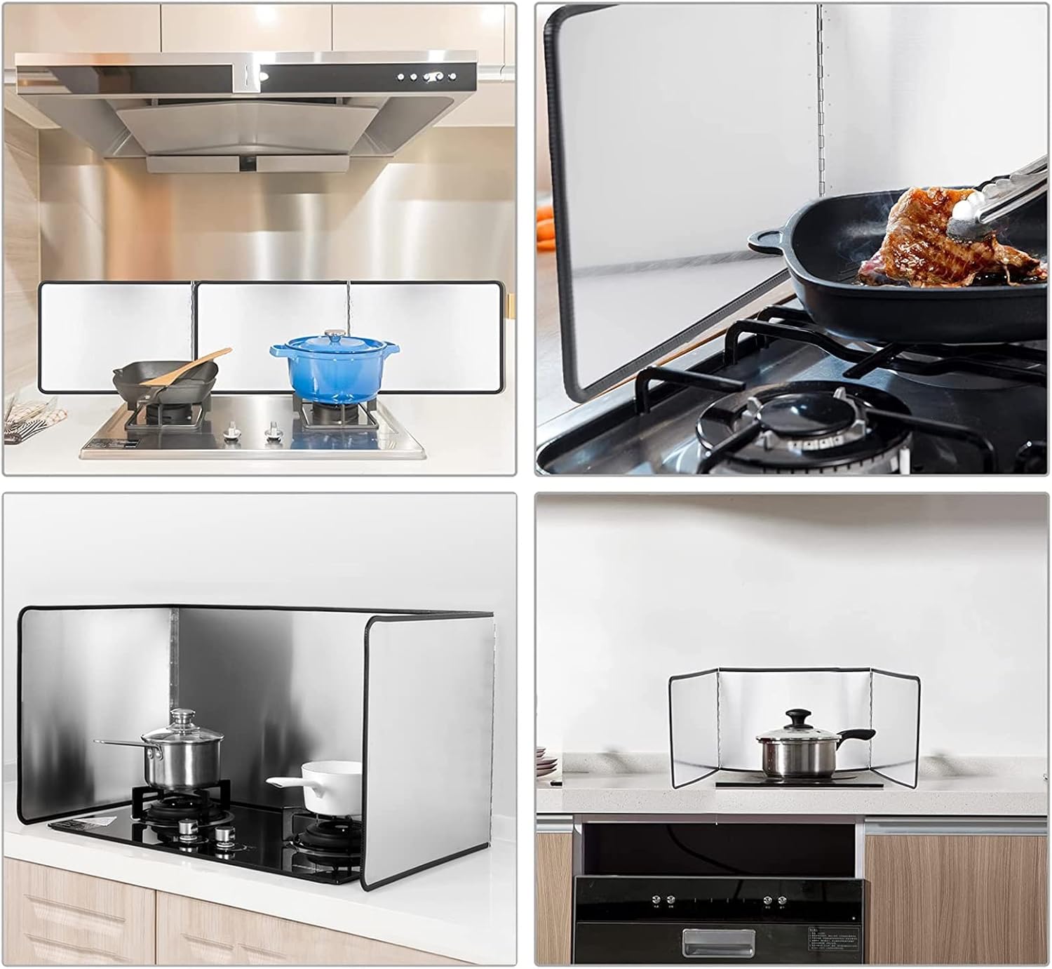 Folding Splash Shield Panel Grease Splatter Guard For Stove Top, 3 Sided Stainless Steel Backsplash Behind Stove, Foldable Splash Shield Panel For Kitchen Wall Screen Baking Protector Stove Splash Gua