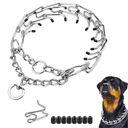 Prong Collar for Dogs,Dog Choke Pinch Training Collar, Adjustable Stainless Steel Links with Rubber Tips, Quick Release Locking Carabiner for Small Medium Large Dogs (S(2.5mm ,17.7-Inch/45cm))