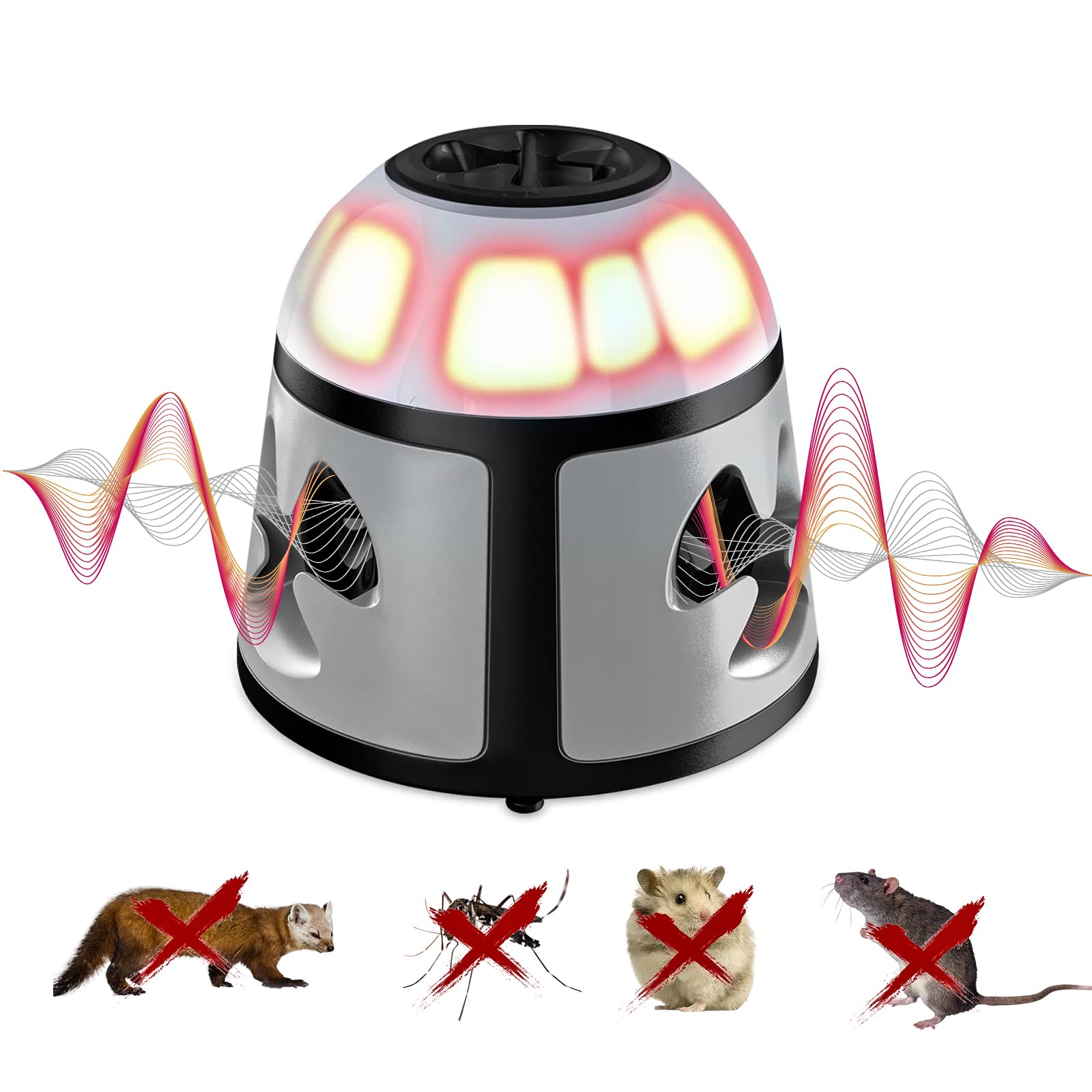 Repellente Mouse e Ratti 360° Dispositivo Ultrasuoni Mouse con Luce LED Plug in Repellente Mouse Anti Roditore per Interni Protezione e Anti Danno Giardino