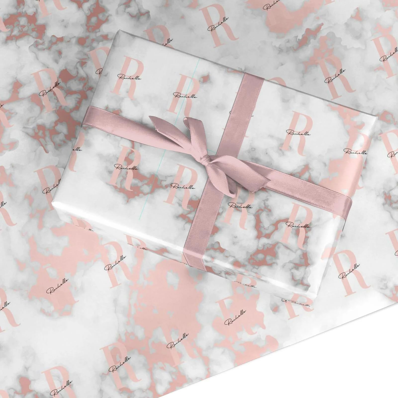 Monogrammed Rose Gold Marble Wrapping Paper Gift Wrap Large Roll (50cm x 3.6m)