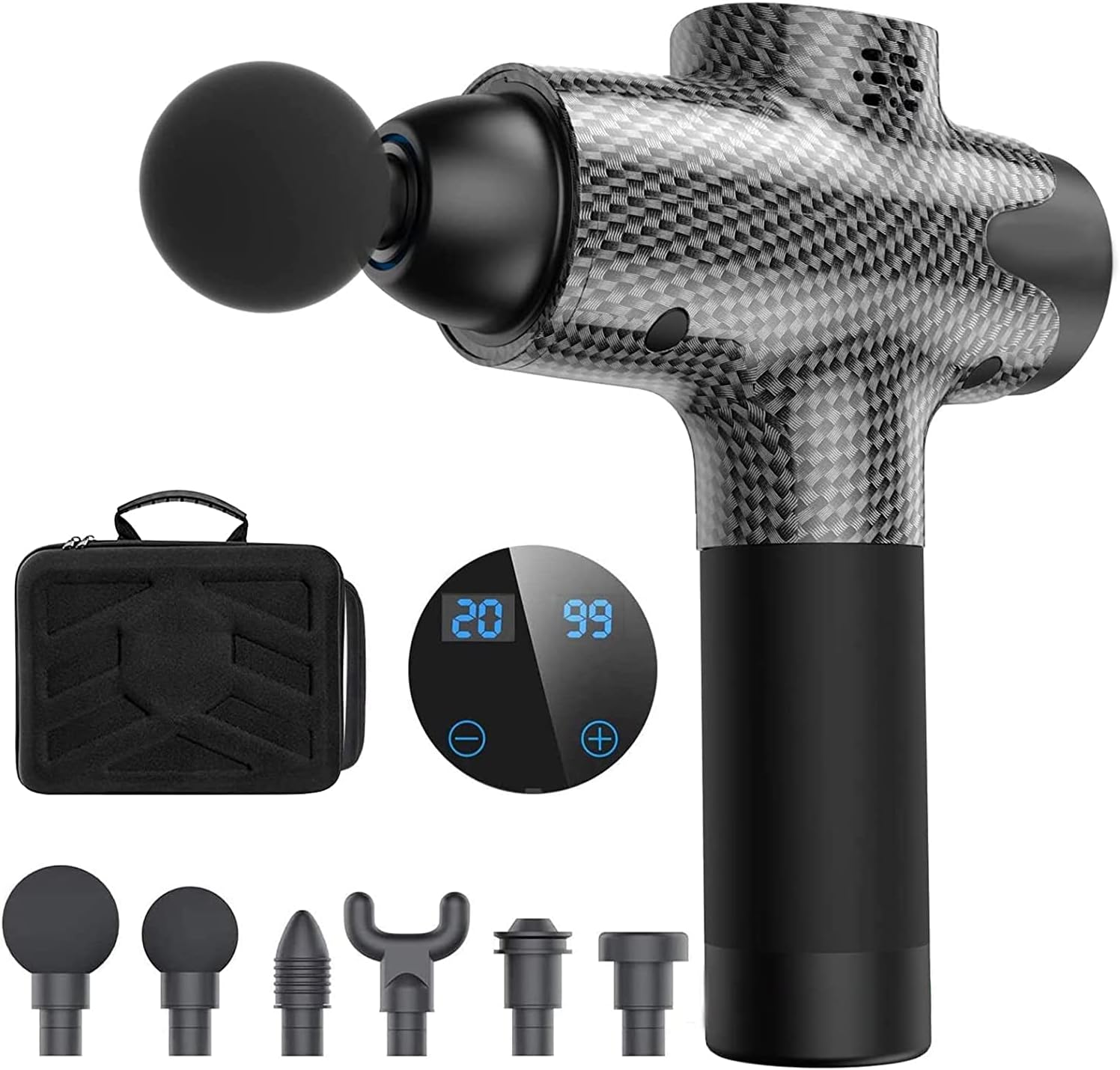 Massage Gun for Athletes , Deep Tissue Percussion Massage Gun Portable Muscle Massage Gun for Pain Relief with 6 Massage Heads 20 Speed High-Intensity Vibration Handheld Massage gun