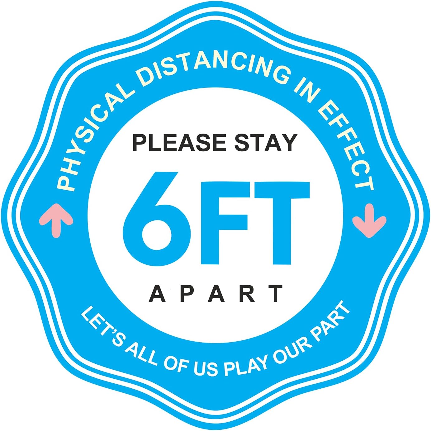 FineArts Social Distancing Safety Floor Signage Stickers in Awareness of Coronavirus or Covid-19 | Set of 6 Stickers | 10 Inch X 10 Inch Each Sticker | Easy to Apply & Remove (Blue White)