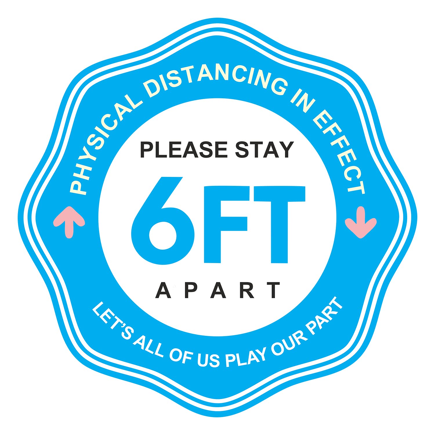 FineArts Social Distancing Safety Floor Signage Stickers in Awareness of Coronavirus or Covid-19 | Set of 6 Stickers | 10 Inch X 10 Inch Each Sticker | Easy to Apply & Remove (Blue White)