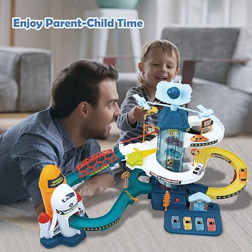 Miniatura 9 de RedCrab Juego de autos espaciales para niños, juego de rampa de juguete, juguete de colina de dinosaurio espacial de carretera enrollable, juguete