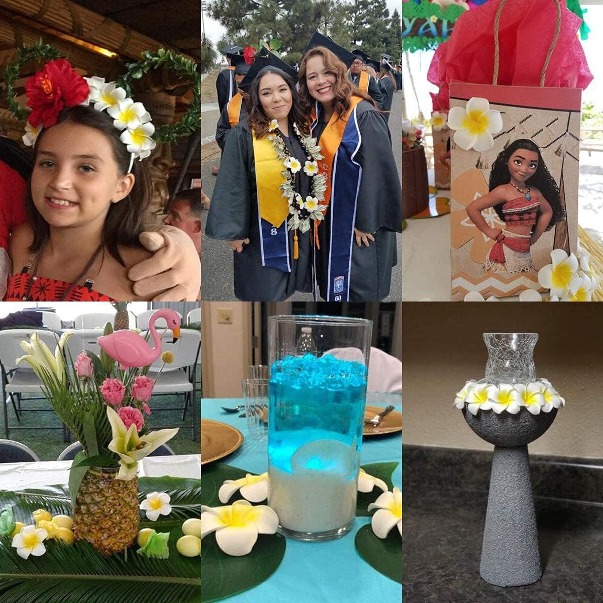 ALEVAN 2.4 inch Artificial Plumier Rubric Hawaiian Flower Petals Hair Hat Wreath Floral Hawaiian Foam Frangipani Flowers for DIY Home Beach Wedding Party Decoration (White, 36)