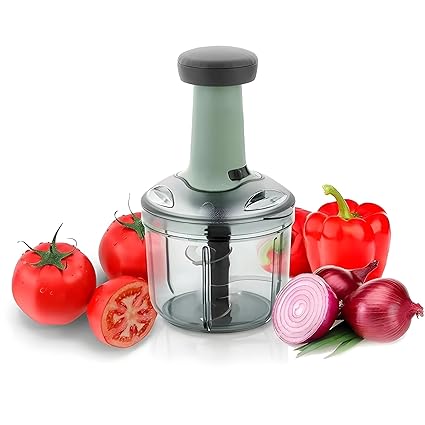 Daily Delight Store Manual Hand Press Push Chopper with 6 Blades for Chopping Vegetables&Fruits (Approx. 1100 Ml, Plastic)| No Battery