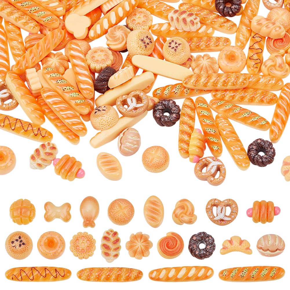 NBEADS 100 Pcs Resin Bakery Bread, Miniature Bread Bulk Tiny Bread Pastry Cake Model for Dollhouse Mini Kitchen Micro Landscaping Decoration