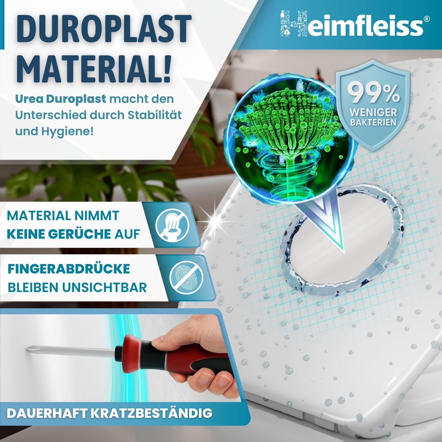 Heimfleiss® Toilettendeckel mit Kindersitz inkl. KINDERSICHERUNG | Antibakterieller Duroplast Klodeckel mit Kindereinsatz | Familien Toilettensitz mit Absenkautomatik | Kinder Klobrille mit Kindersitz