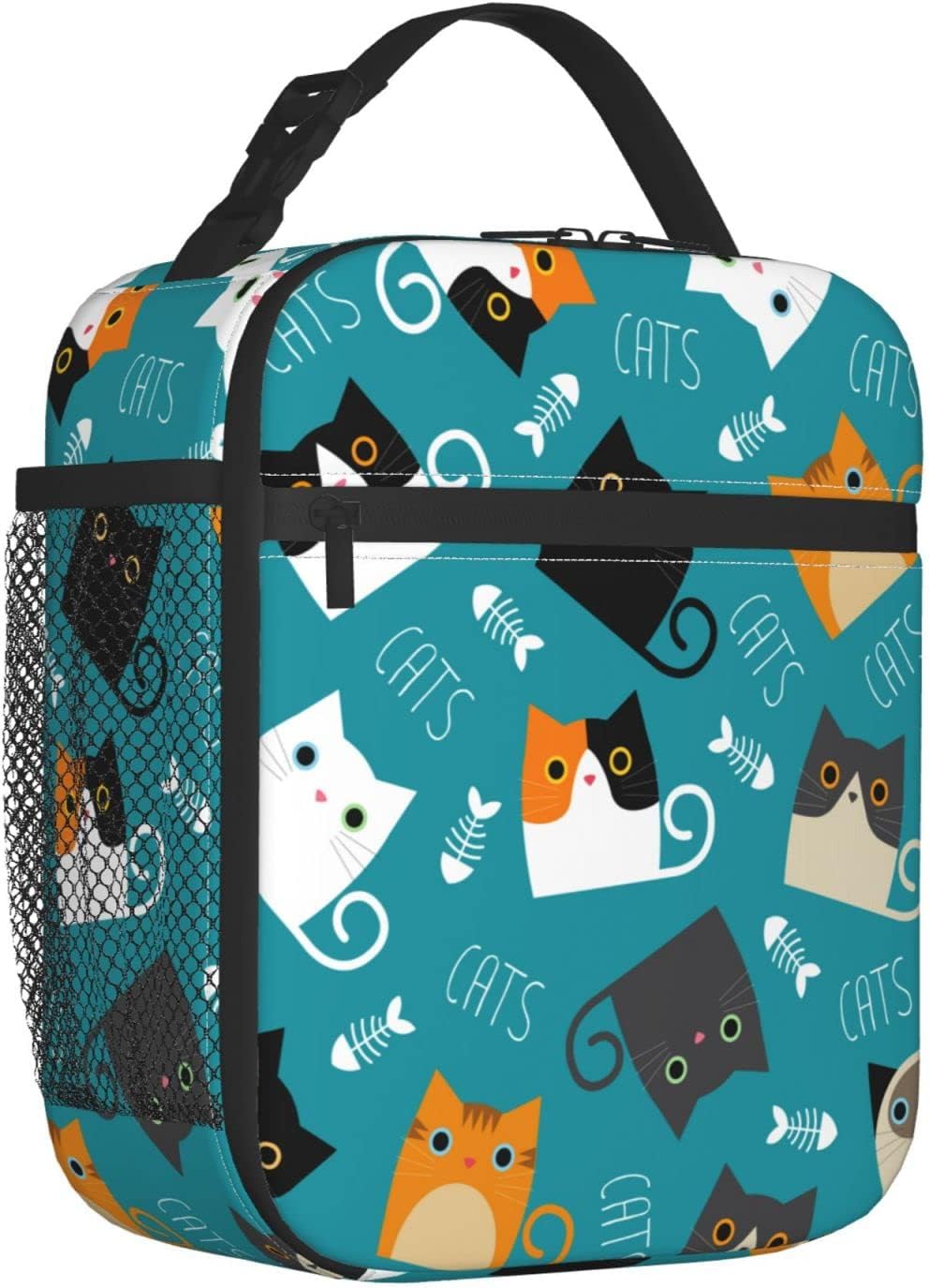 Funny Cats Lunch Bag Insulated Portable Reusable Cute Cartoon Design Lunch Box With Zipper For Picnic Work Office Travel School - Image 2