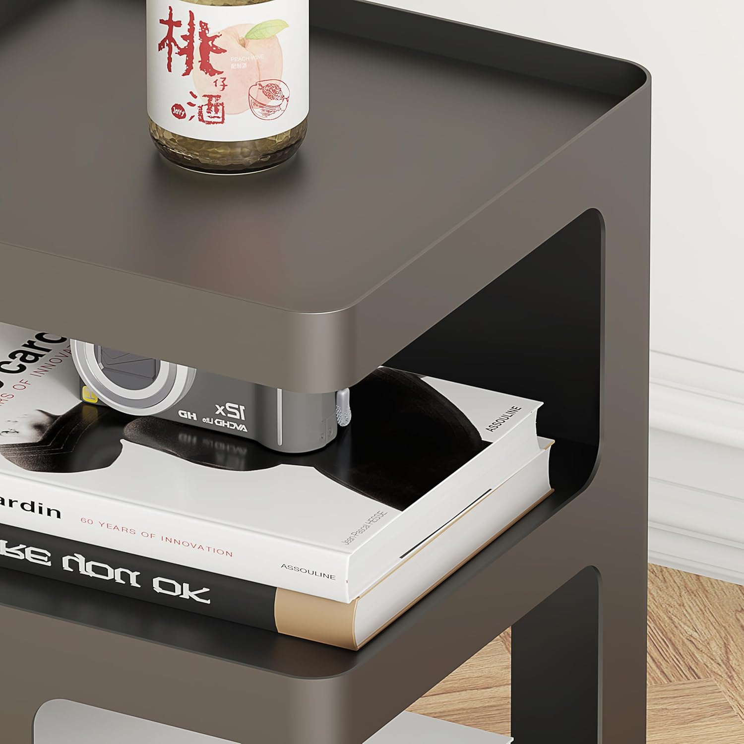 End Table, Modern Metal Small Side Bedside Table, 3-Tier Accent Table with Storage for Bedroom,Living Room No Assembly Required Matte Black