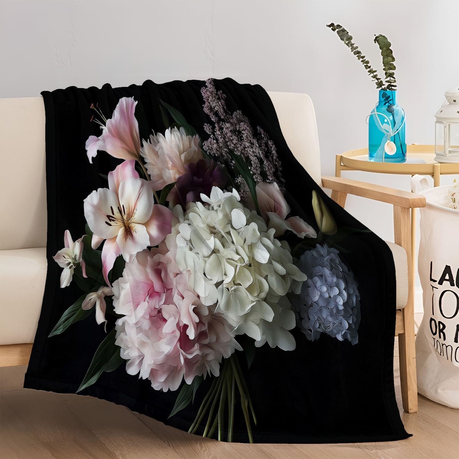 Perinsto Coperta In Pile Floreale | Morbida E Calda Per Divano E Letto (Girasoli, 50x40 Cm E Altre Taglie)
