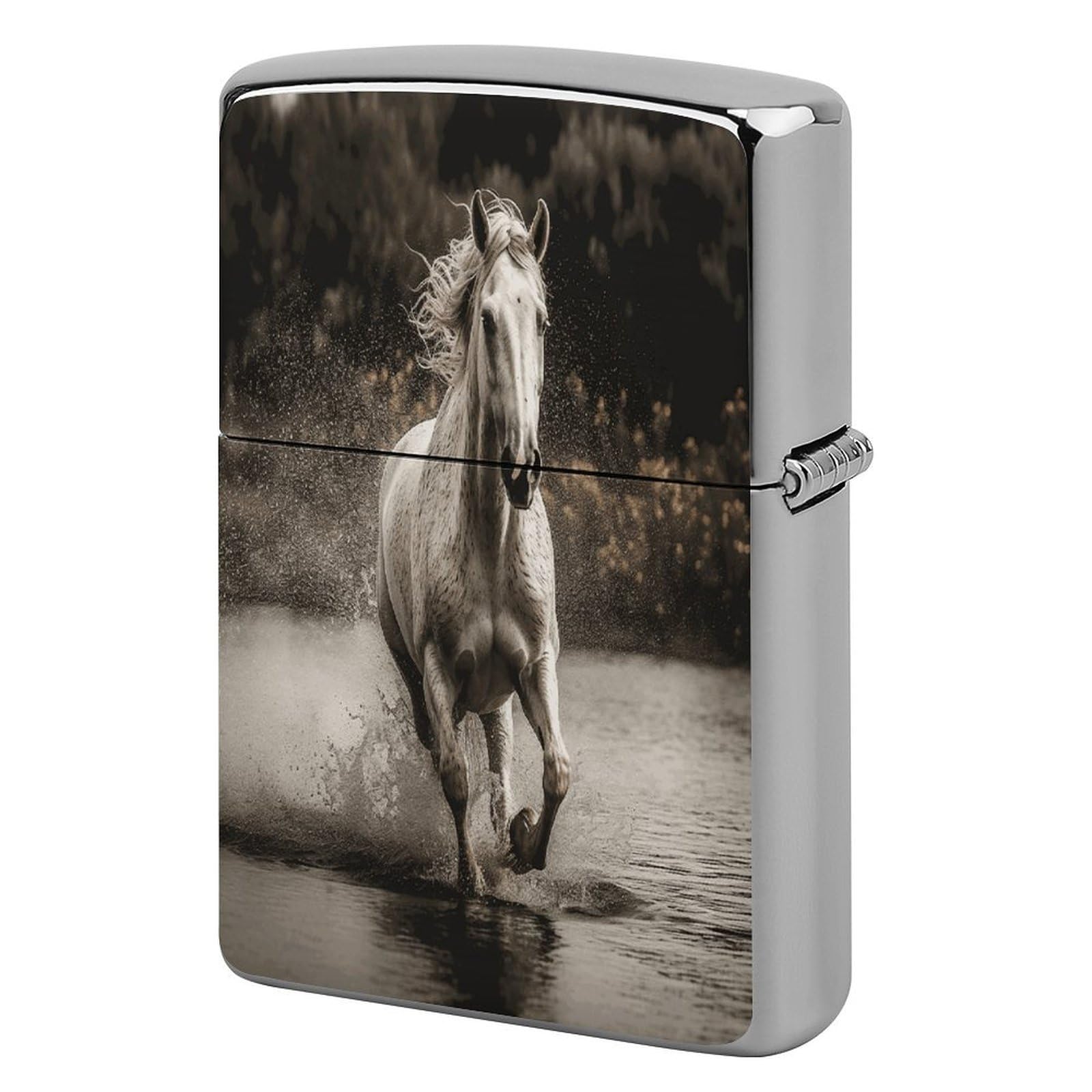Btcowzrv Style Horse Running By The Water Metal Lighter Case Sleeve Cover Holder