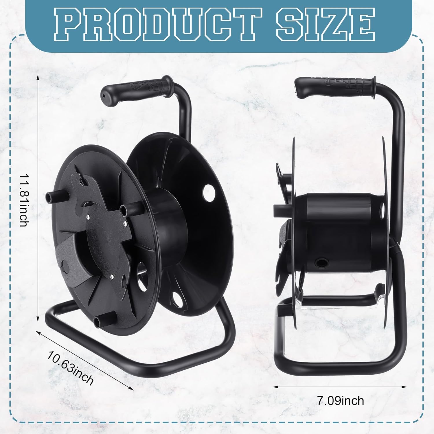 Yaocom Extension Cord Storage Reel with Metal Stand Black Cable Reel Holds up 500 Feet of 6 mm Cable/Cord/Hose Heavy Duty Open Roller Holder, Easy to Grip Handles