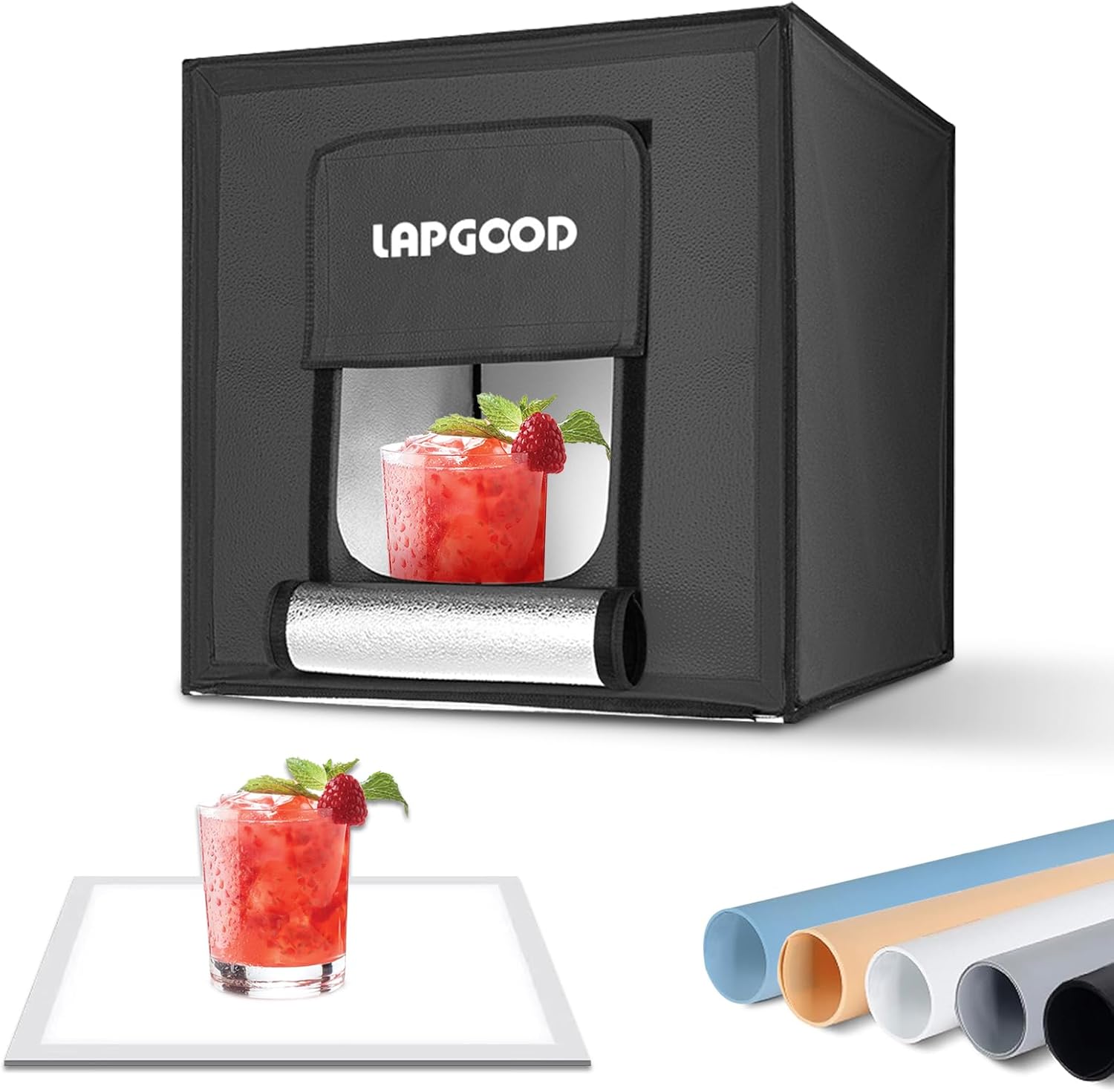 16''x 16'' Portable Photo Studio Light Box - Adjustable LED Tent with 64 LED Bulbs, 5 Backdrops & Soft Cloth for Photography, Jewelry, Product Shoots. Includes Shadowless Bottom LED Light