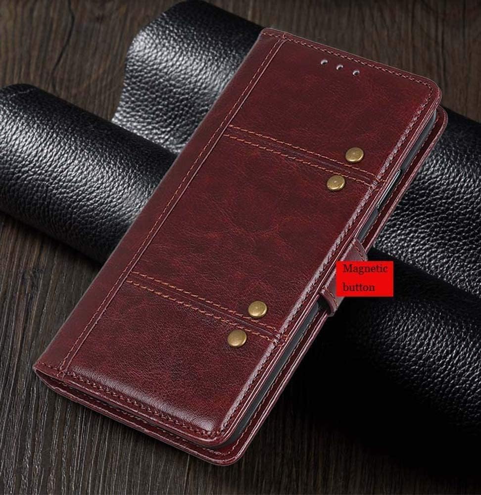 COOVS Clamshell Leather Wallet Phone Case, Magnetic Button Flip Cover for Apple iPhone 12 (2020) 6.1 Inch [Card Slot] [Kickstand] (Color : Red)