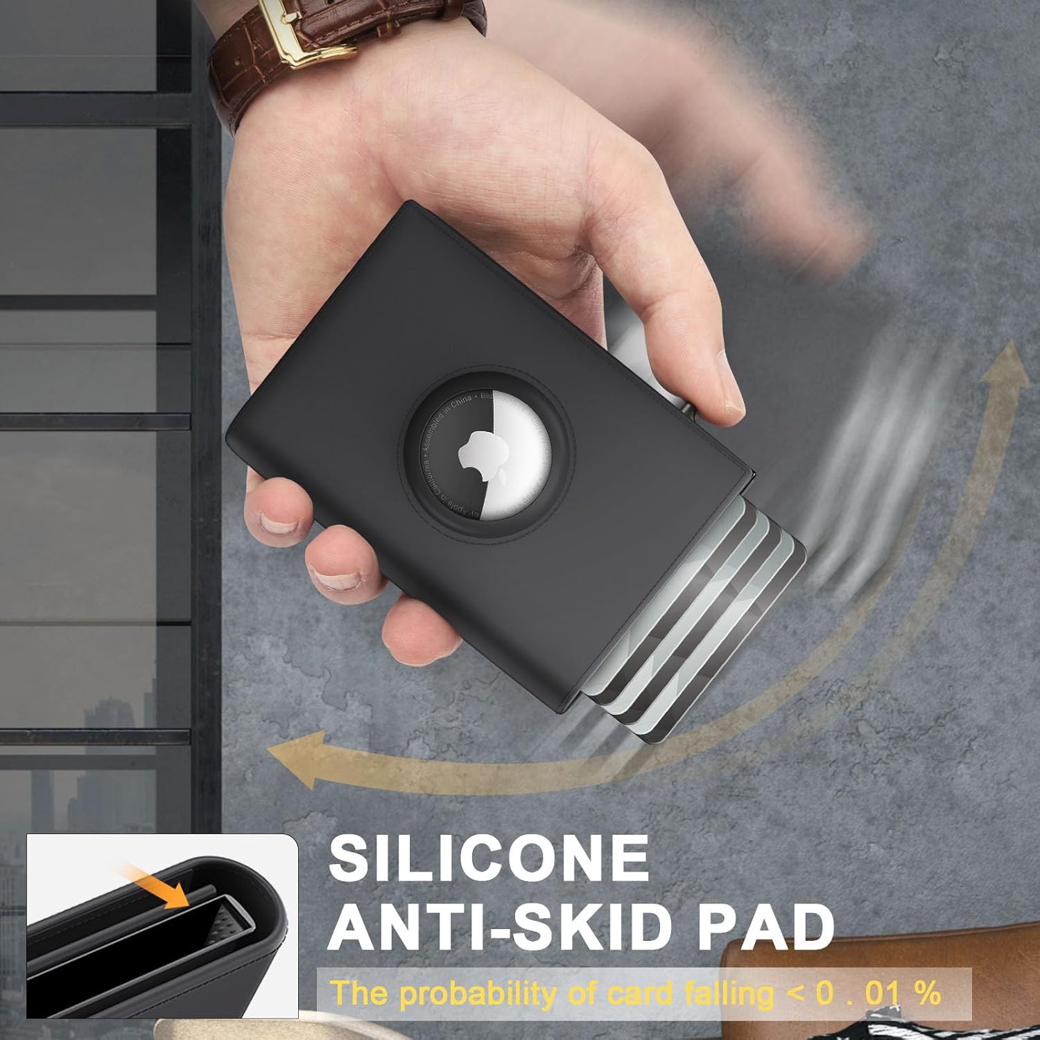 GAOCHALE AirTag Wallet [Top Grain Leather] Smart Pop Up Air Tag Wallet [Quick Access] RFID Blocking Minimalist Wallet for Men Up to 11+ Cards (AirTag Not included)(Black) - Image 5