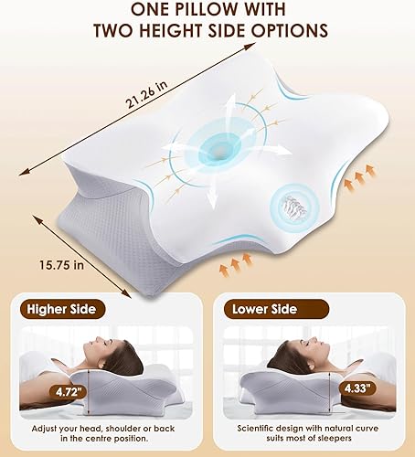 Miniatura 2 de Almohada cervical para cuello y hombro, almohadas ergonómicas de espuma viscoelástica para dormir con funda de almohada lavable, almohada