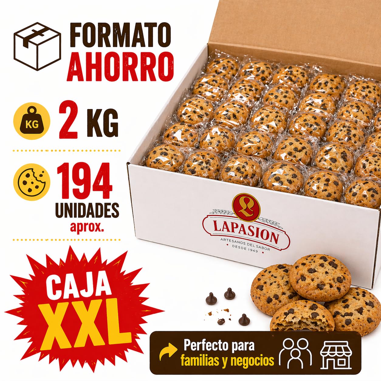 LAPASION - Galletas mini con chips de chocolate | Chispas Chocolate | Galletas individuales | 2kg
