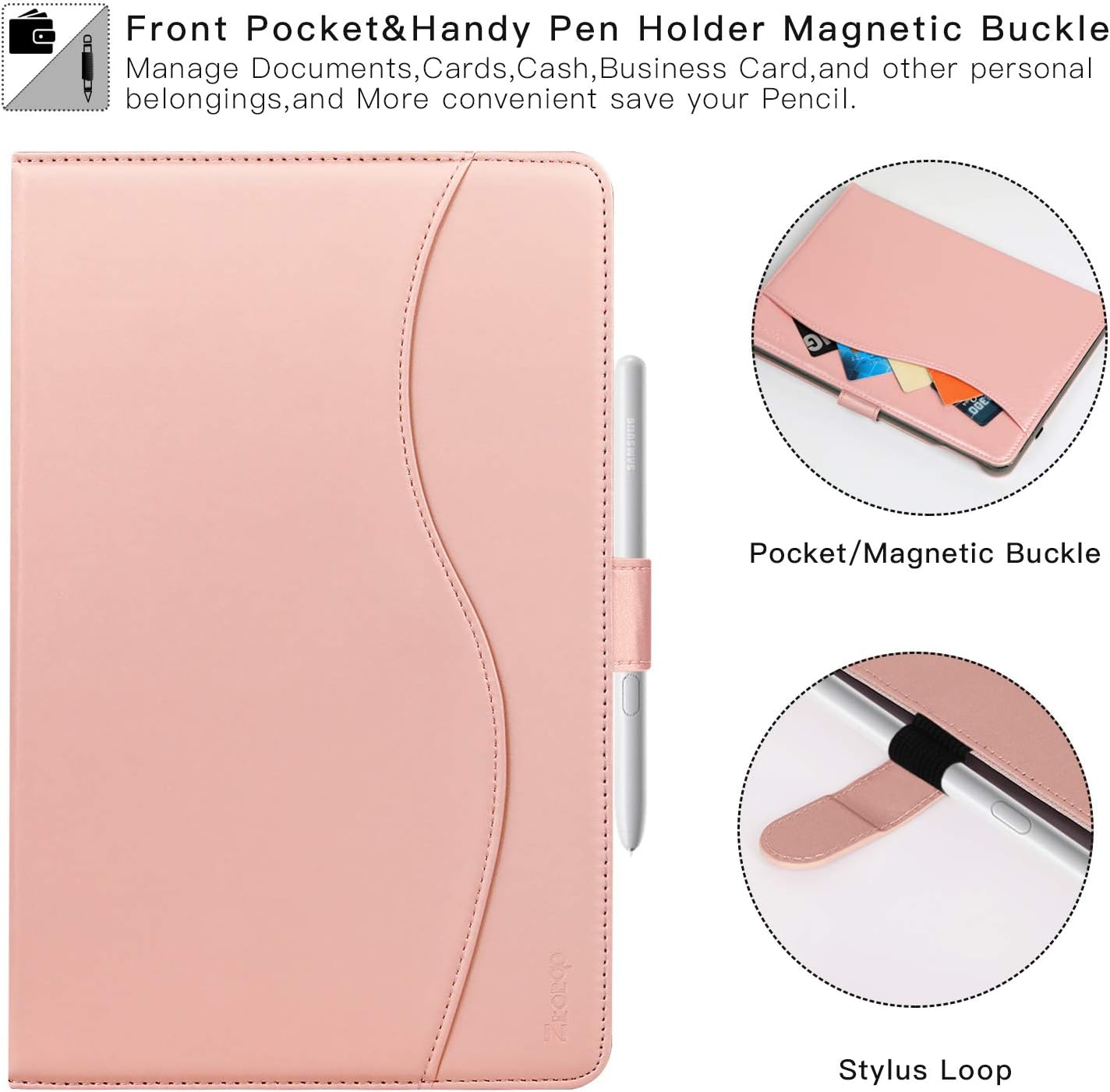 ZtotopCase برای Samsung Galaxy Tab A 10.1 Inch 2019 (SM-T510 / T515) ، PU Leather Folding Stand Folio Cover با دارنده قلم ، جیب کارت و زاویه دید چندگانه ، رز طلایی