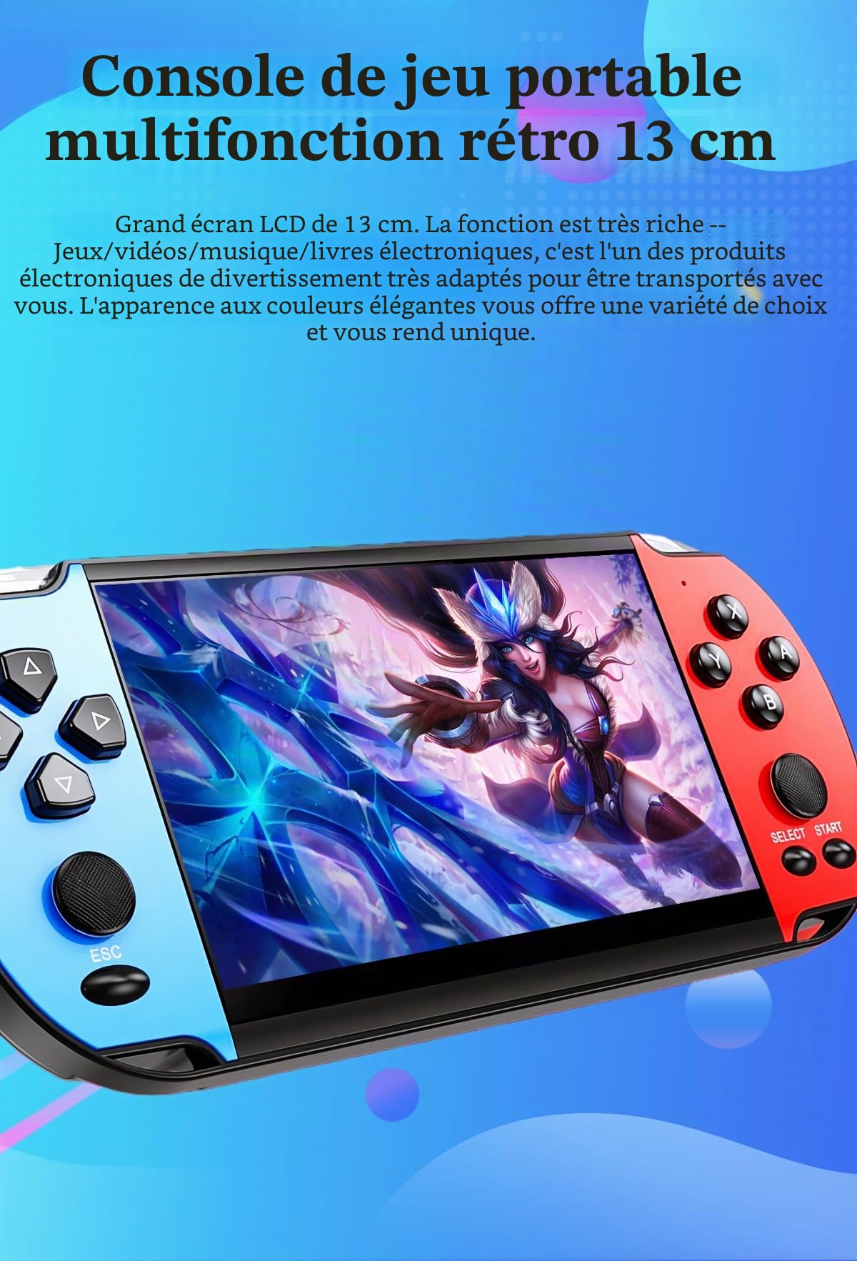 JXD 5,1 Pouces Rétro Console de Jeu Portable Multifonction Émulateurs Multiples Sortie Vidéo/Musique/Livres Numériques/TV Voyage/Plein air/Loisirs Divertissement Cadeau d'anniversaire/de Noël