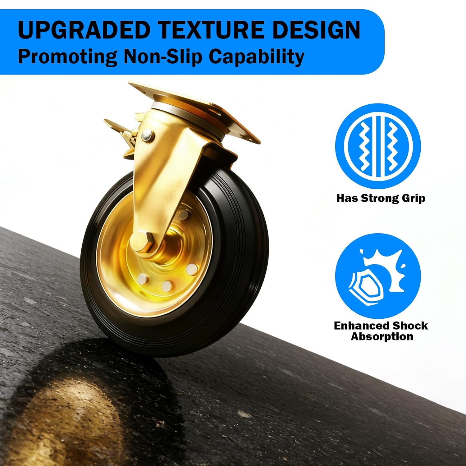 8 Inch Heavy Duty Casters Set of 4 with Brakes, 3000 lbs Capacity Industrial Rubber Wheels for Carts Heavy Duty, Swivel Plate Mount Casters for Workbench, Dolly, Wagon, Trolley, Toolbox