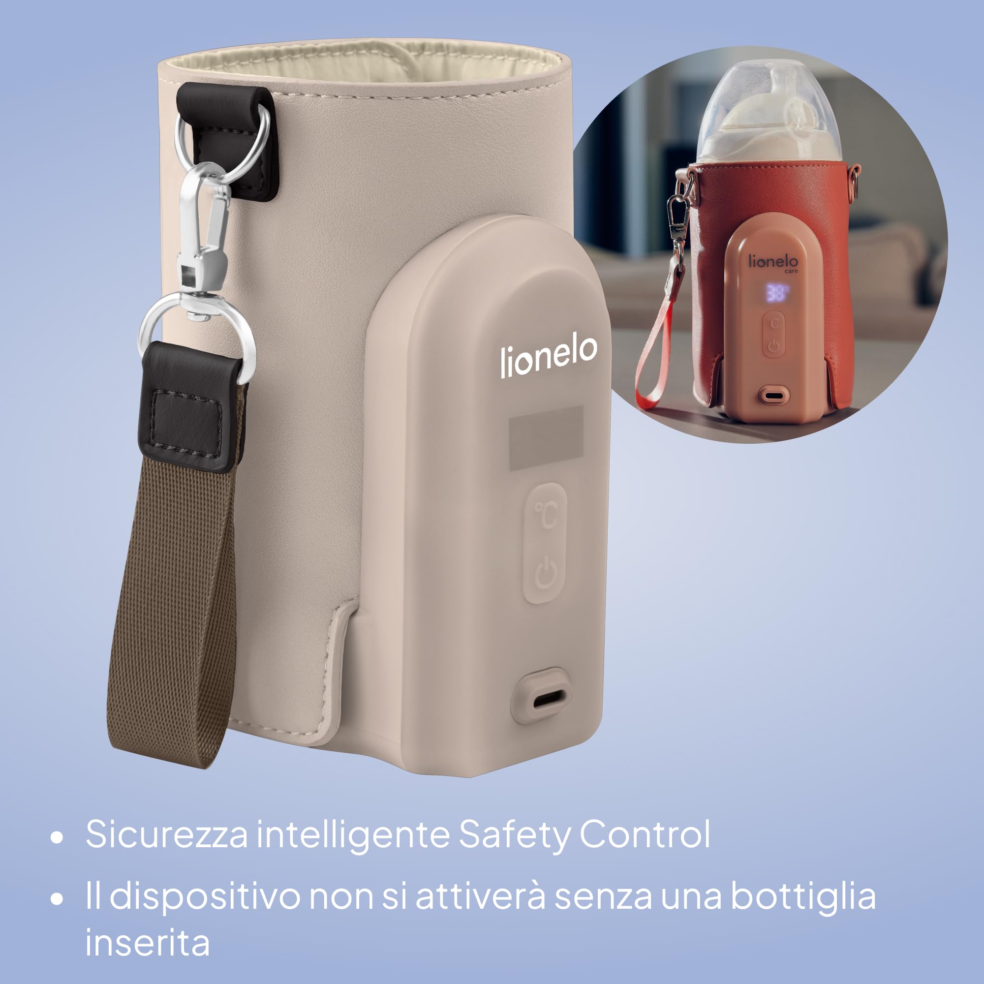 LIONELO Thermup Go Evo Scaldalatte Portatile per biberon per Neonati, Mantiene Liquidi caldi, 5 Temperature operative da 38 a 50°C Ricarica USB-C, Fino a 9 Ore di Funzionamento