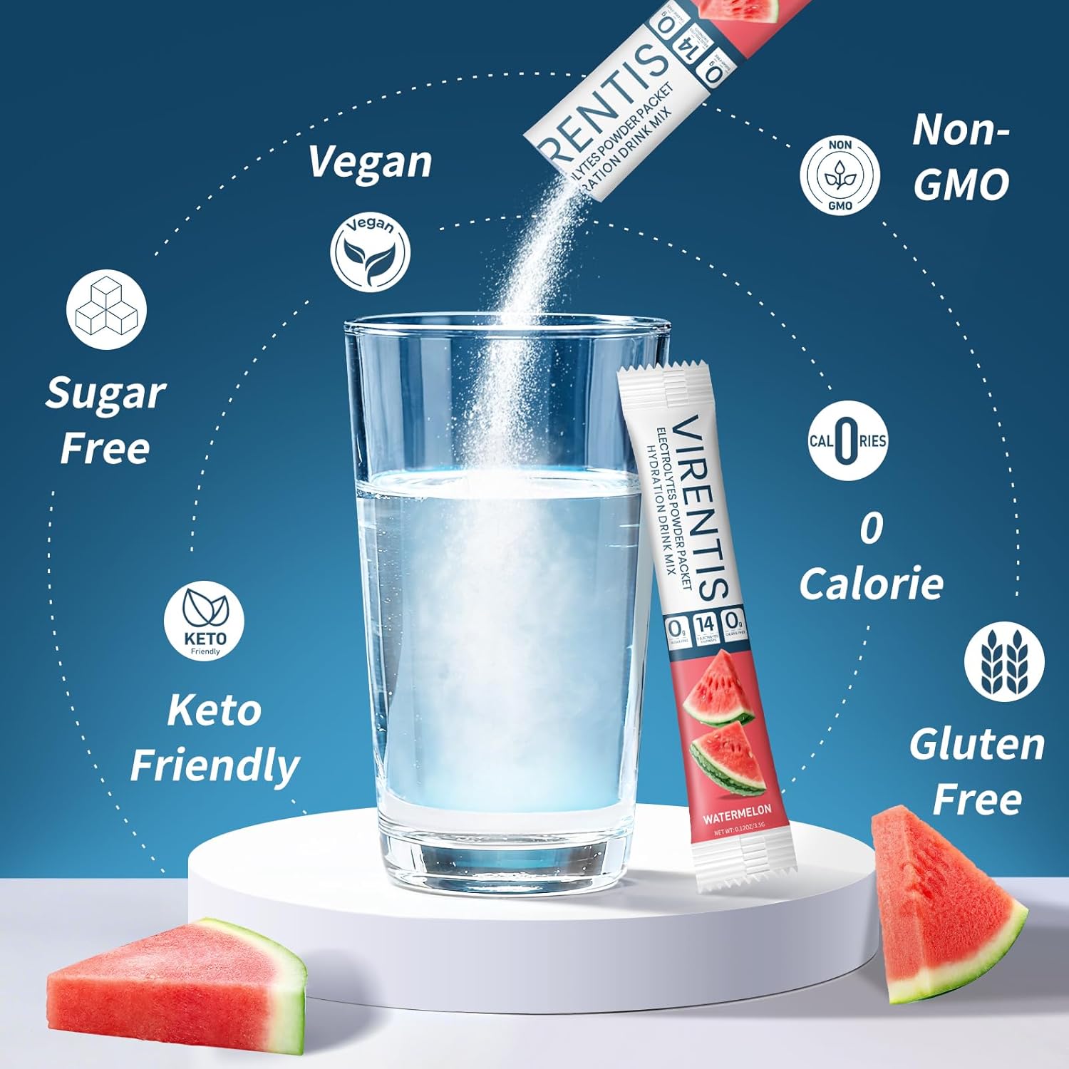 16 Sticks Electrolytes Powder Packets Sugar Free Hydration Packets, Liquid Daily IV Electrolyte Drink Mix for Rehydration with 8 Electrolytes & 6 Vitamins, 0 Calorie, Low Sodium, Watermelon - Image 4