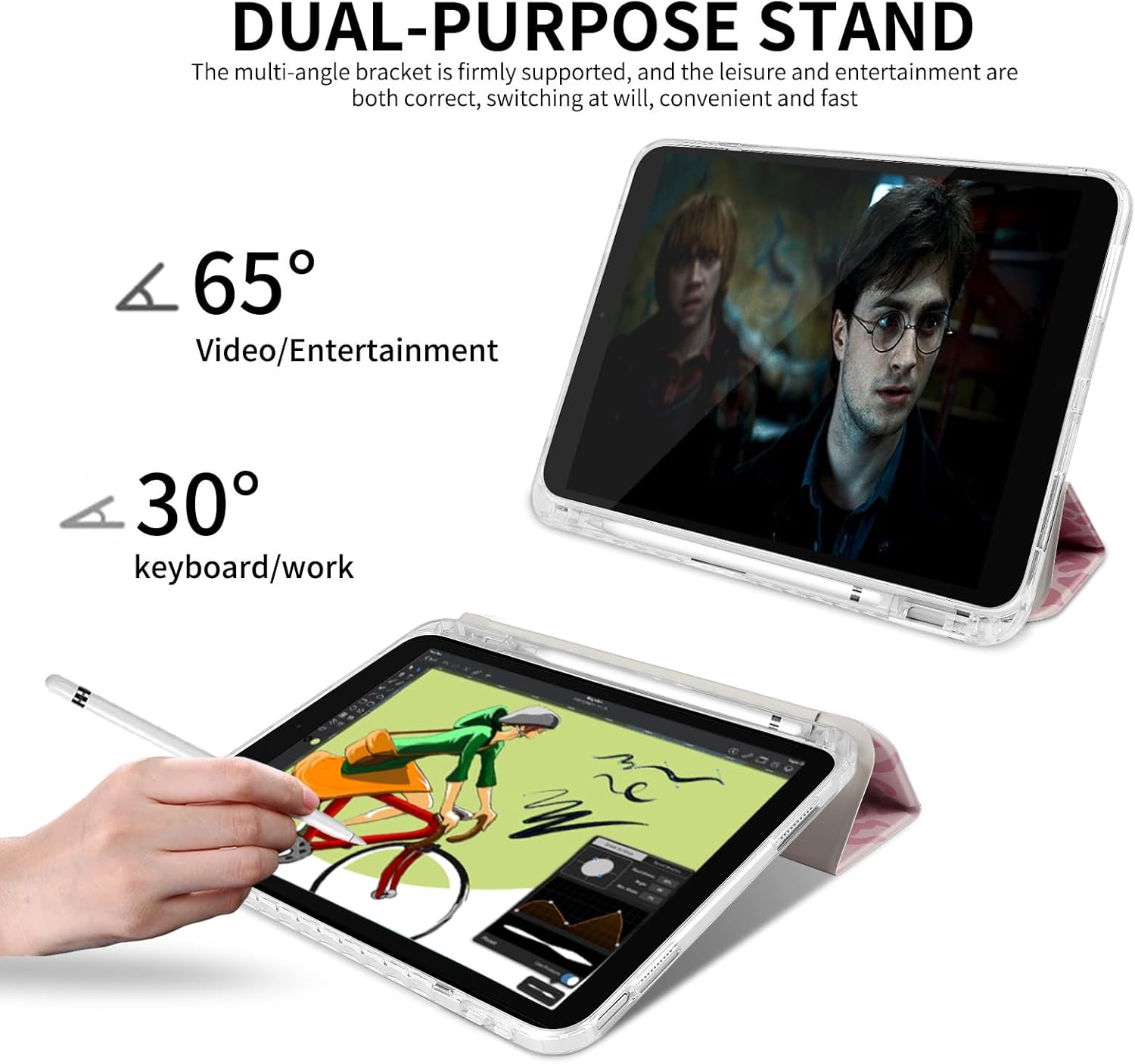 Fycyko Trifold Stand Case for iPad (A16) 11th Generation 11 Inch 2025/iPad 10th Generation 10.9 Inch 2022, Aesthetic Light Pink Leopard Design with Pencil Holder Shockproof Protective Cover,Light Pink