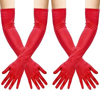 Women's Long Satin Finger Gloves, 21'' Elbow Length Opera Bridal Dance Gloves, 20s Flapper Evening Opera Party Gloves