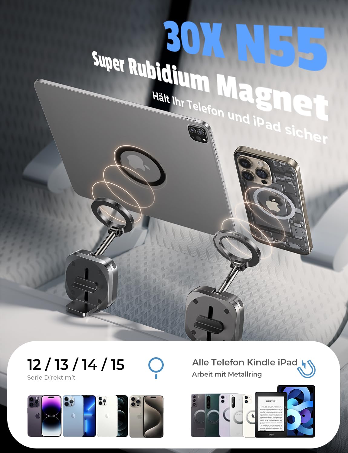 Magnetische Flugzeug-Handyhalterung Faltbar - Für IPhone & Android, Mit Ausziehbarer Stange