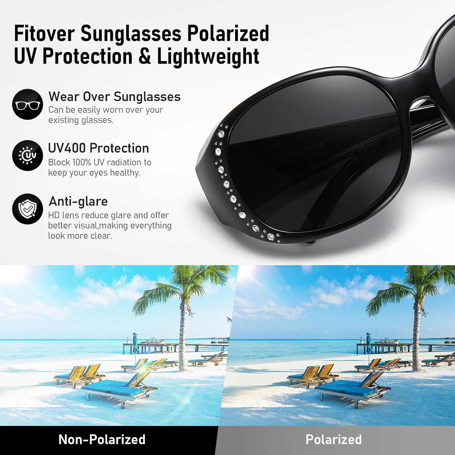 HAOLOTA Women's Polarized Fit Over Sunglasses with Rhinestone, Sun Glasses for Prescription Glasses UV400 Protection - Image 6