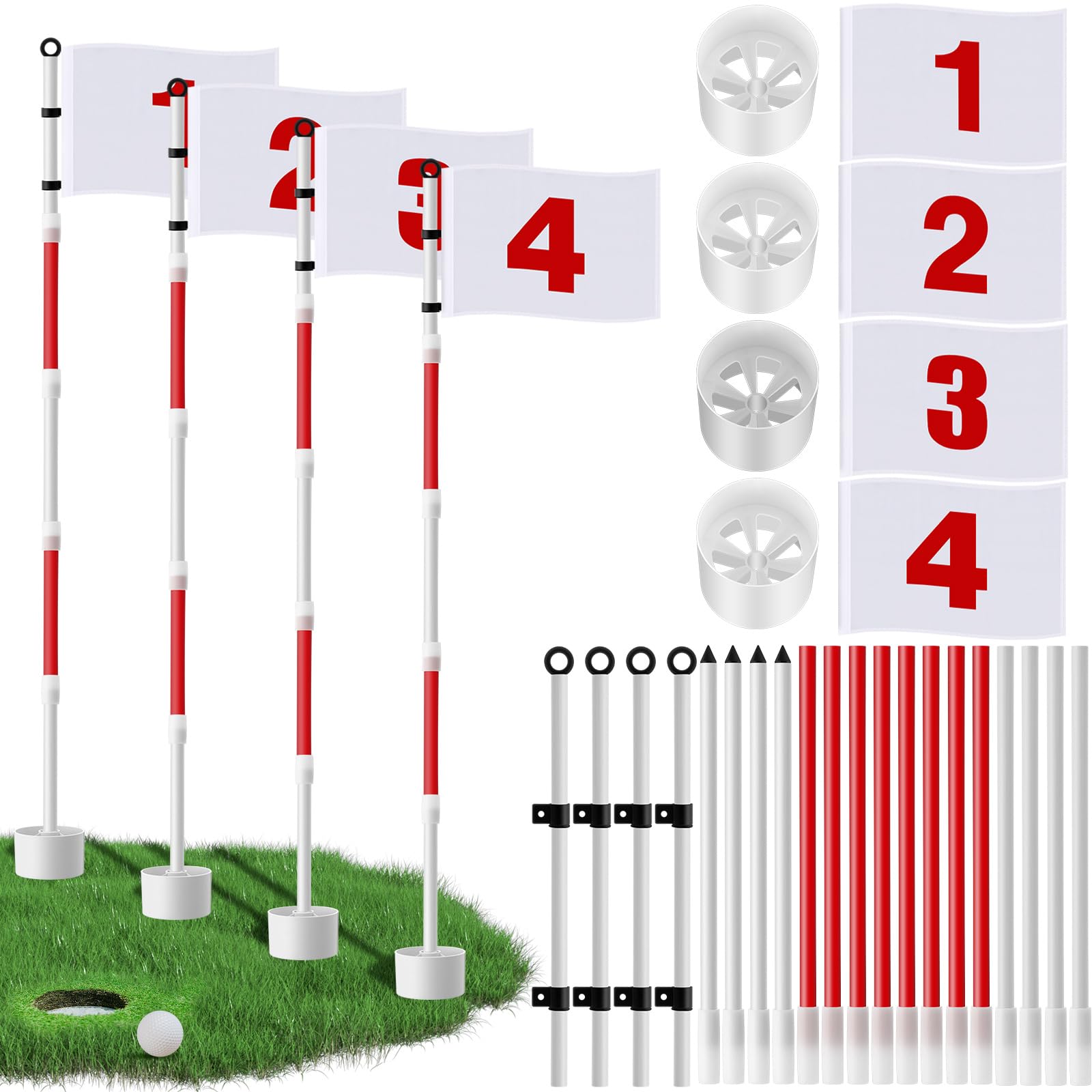 Paquete de 4 banderas de golf de 6 pies, bandera verde para palo de golf, bandera numerada para campo de conducción, patio, verde y verde astillado, regalos