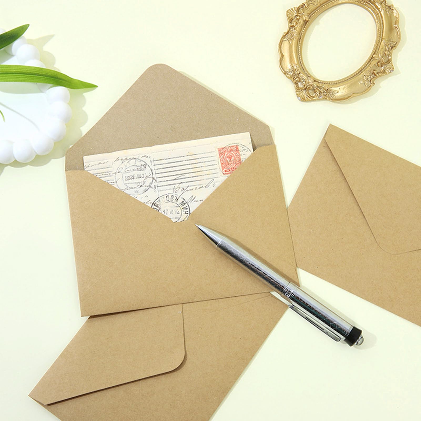 Enveloppes carrée kraft 70x100mm avec carte blanche pour lettres remerciement cadeau vœux