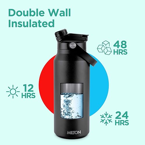 Miniatura 2 de Milton Botella de agua de acero inoxidable de 40 onzas con tapa con popote, 2 tapas incluidas, termo aislado al vacío de doble pared, 12 horas de