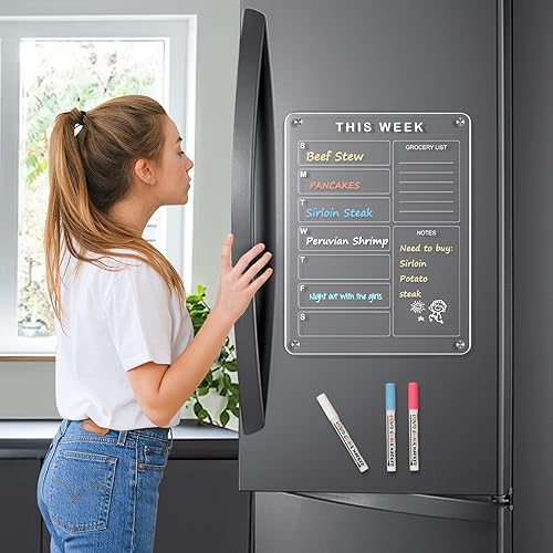 Miniatura 6 de QUEENLINK Calendario acrílico magnético para refrigerador, pizarra de borrado en seco acrílico transparente de 12 x 16 pulgadas, tablero