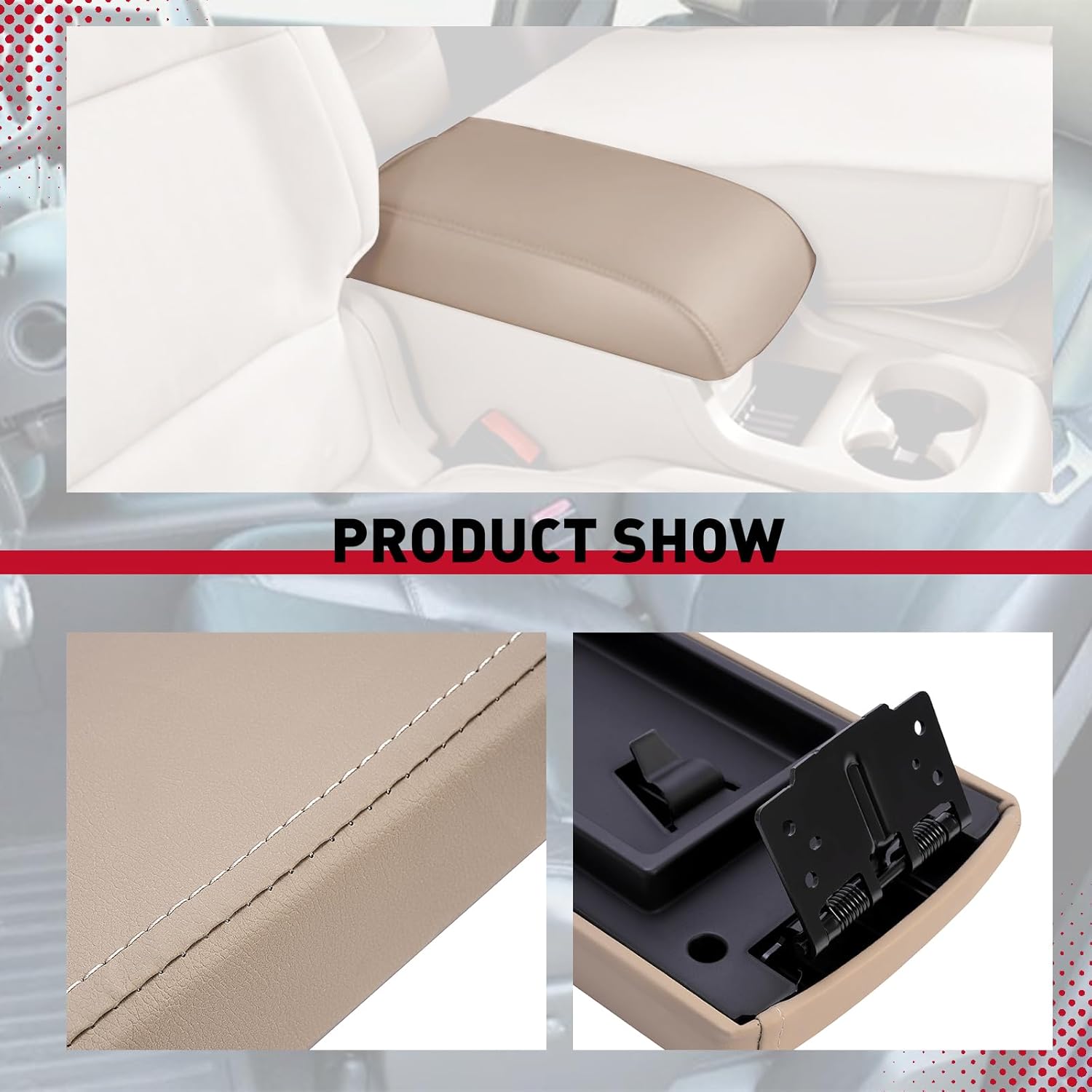 HECASA Center Console Arm Rest Lid Compatible with 2013-2019 Ford Flex Replacement for FA8Z-7406024-AA DA8Z7406024AC EA8Z7406024AB Plastic Armrest Door Beige