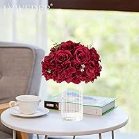 Vista 4 de Bolas de flores de rosas rojas para centros de mesa: 6 piezas de centros de mesa de flores de diámetro de 11.8 pulgadas para mesas en decoración