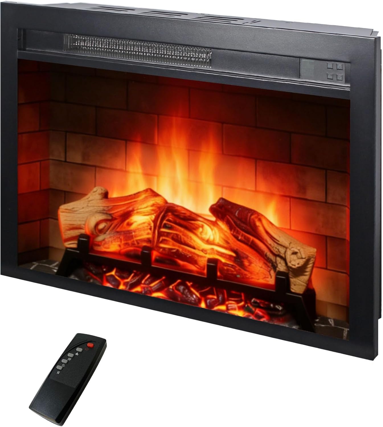 28" Electric Fireplace Insert, Realistic Flame & Log, Adjustable 8 Flame Colors, Thermostat, Fireplace Heater with Remote, Timer, 1400W(26 3/8" Wx20 H)