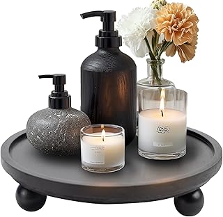 Wooden Tray Round Black Riser for Home Decor,...,