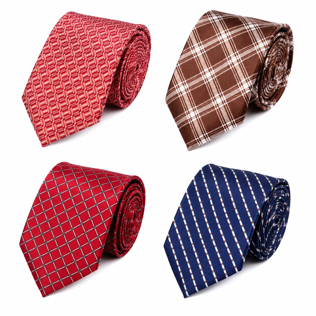 Tie for Men Set of 4, Plaid and Striped Patterns,Satin,Width 3 Inch-image-45