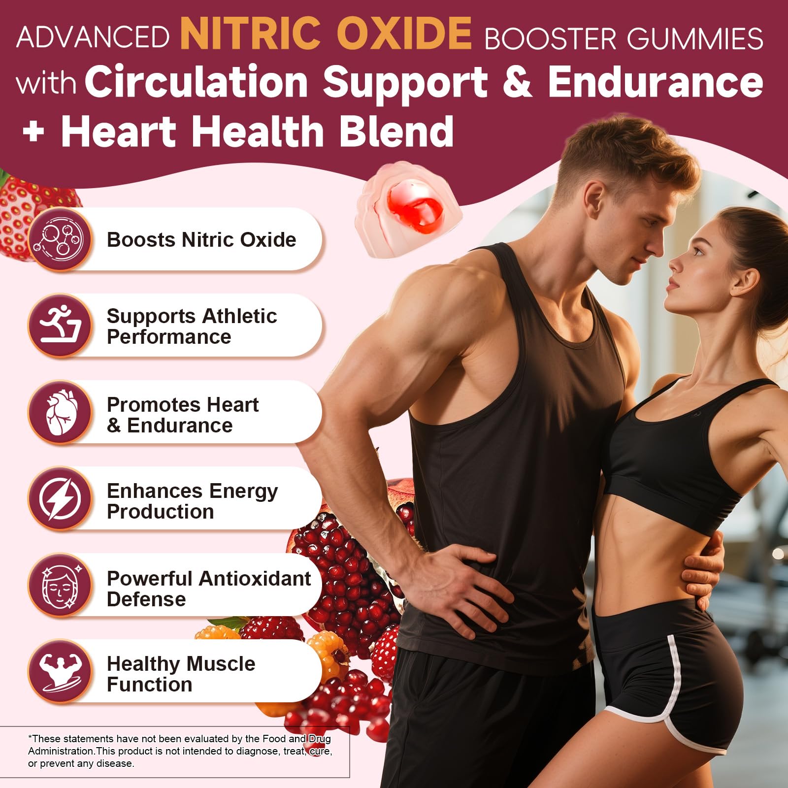 (2 Packs) Beet Root Gummies 3050MG - Nitric Oxide Booster with Grape Seed, Pomegranate - Beetroot Supplement for Blood Pressure & Cardiovascular Support, Heart Health, Circulation, Vegan, Sugar Free — Amazon image 2