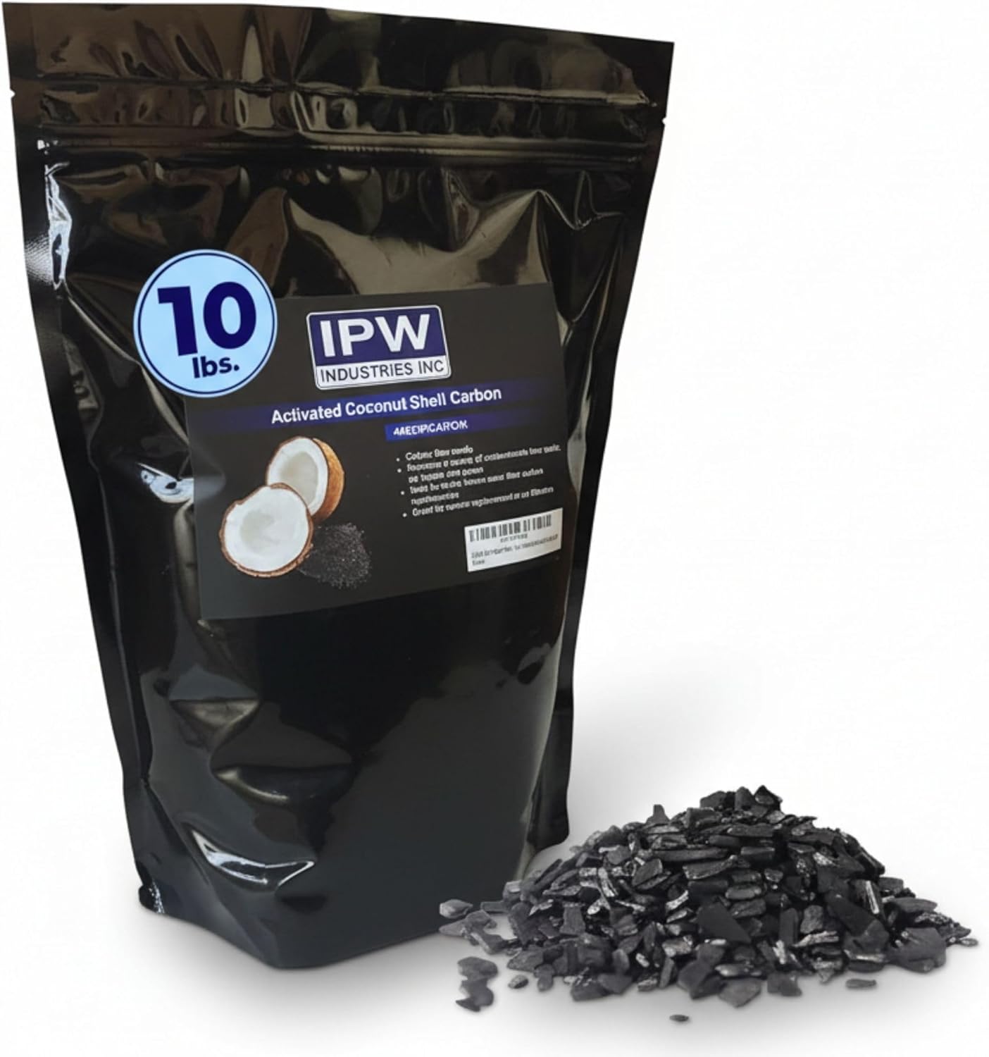 IPW Industries Inc. Bulk Activated Carbon for Aquarium & Water Filtration, 4x8 Mesh Coconut Shell Charcoal, Granular Activated Charcoal Water Filter, Replacement Carbon Water Filter Media - (5 Lbs)
